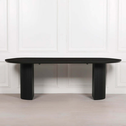 Black Painted Acacia Fluted Oval Dining Table