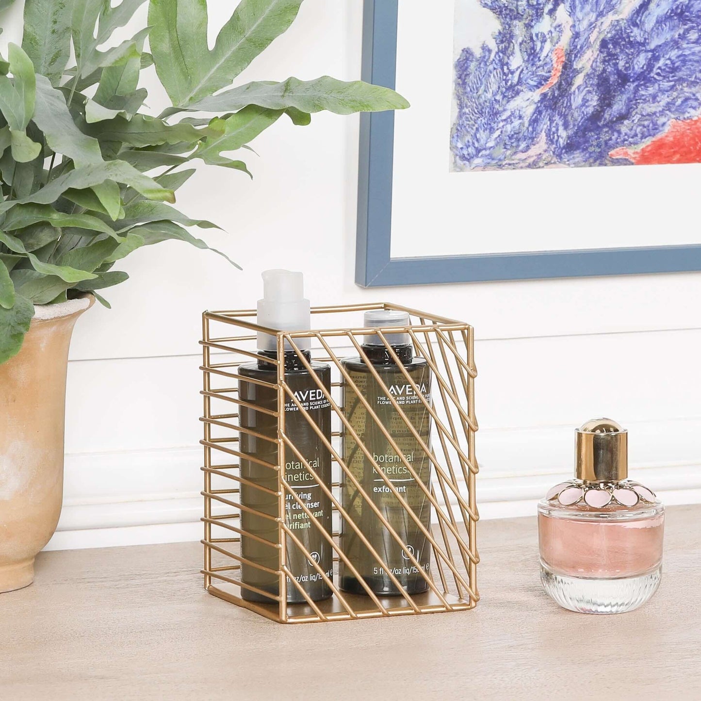 Gold Painted Square Metal Storage Basket