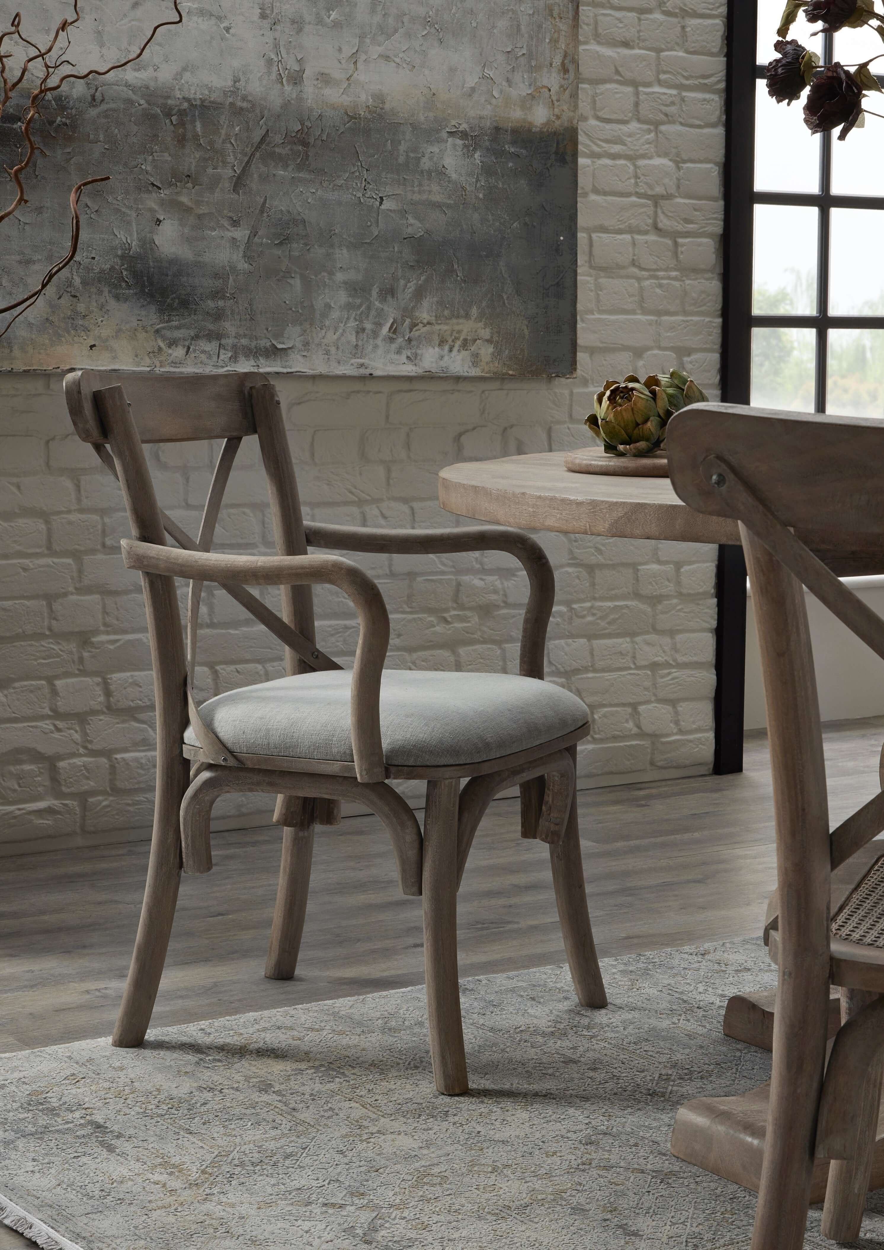 Wooden Bone Rustic Fabric Neutral Chair