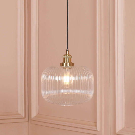 Brushed Brass Fluted Glass Pendant Ceiling Light