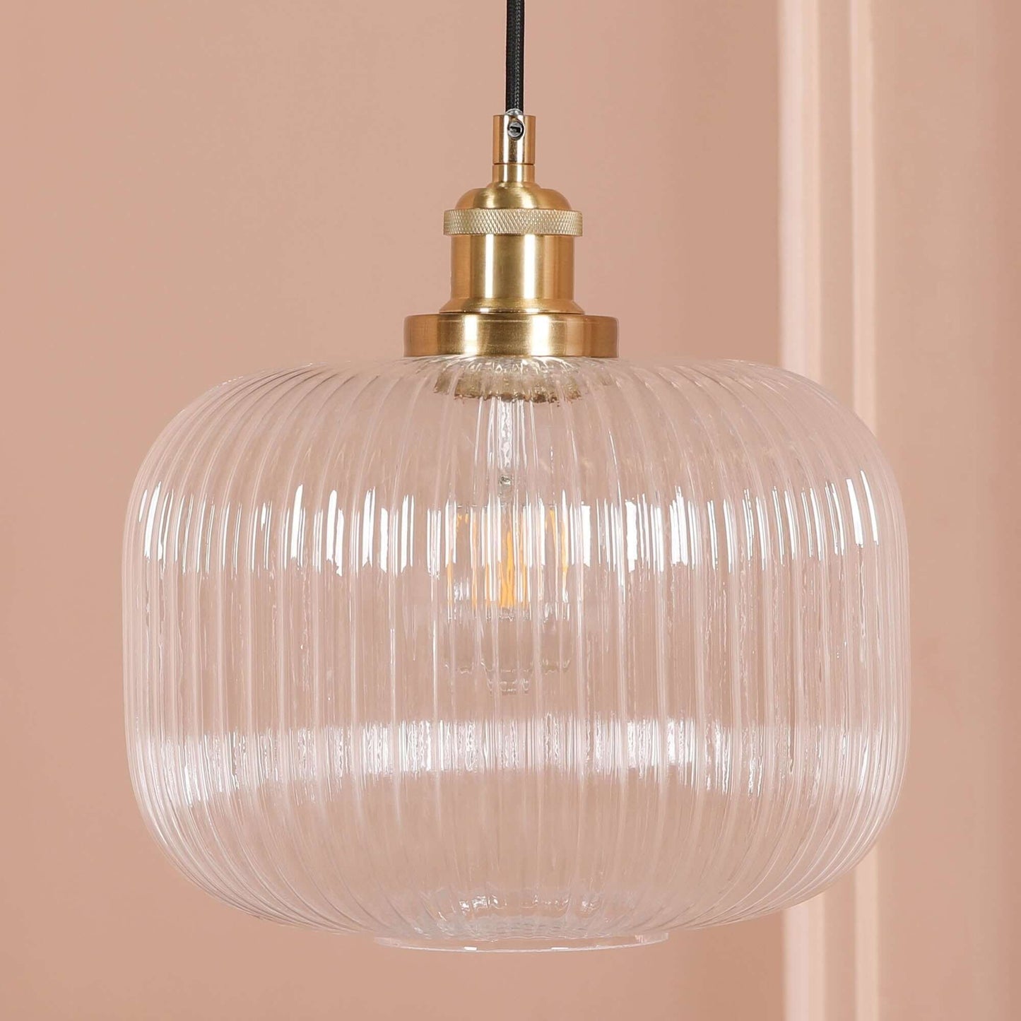 Brushed Brass Fluted Glass Pendant Ceiling Light
