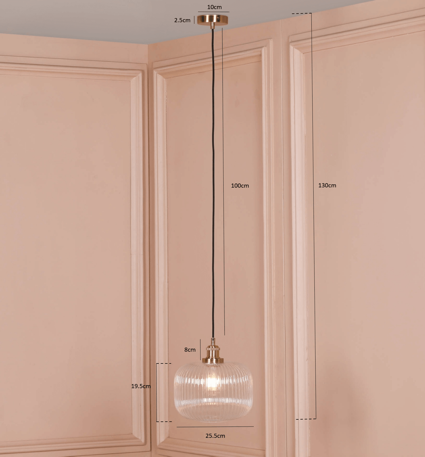 Brushed Brass Fluted Glass Pendant Ceiling Light