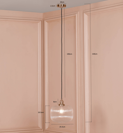 Brushed Brass Fluted Glass Pendant Ceiling Light