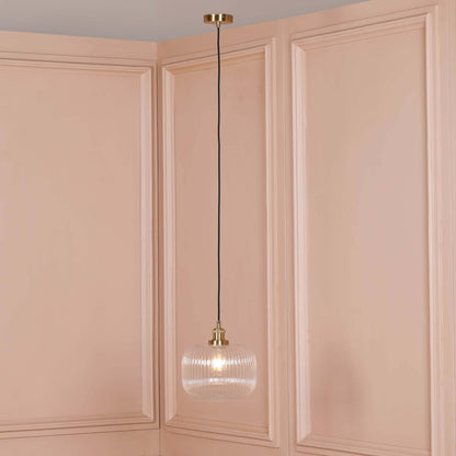 Brushed Brass Fluted Glass Pendant Ceiling Light