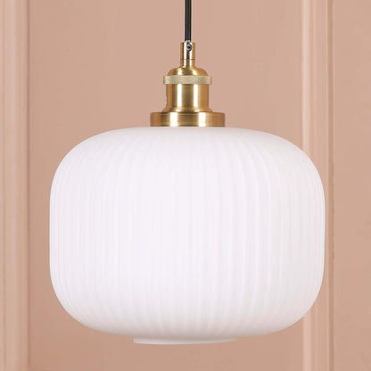 Brushed Brass Fluted Frosted Glass Pendant Ceiling Light