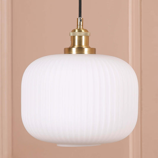 Brushed Brass Fluted Frosted Glass Pendant Ceiling Light