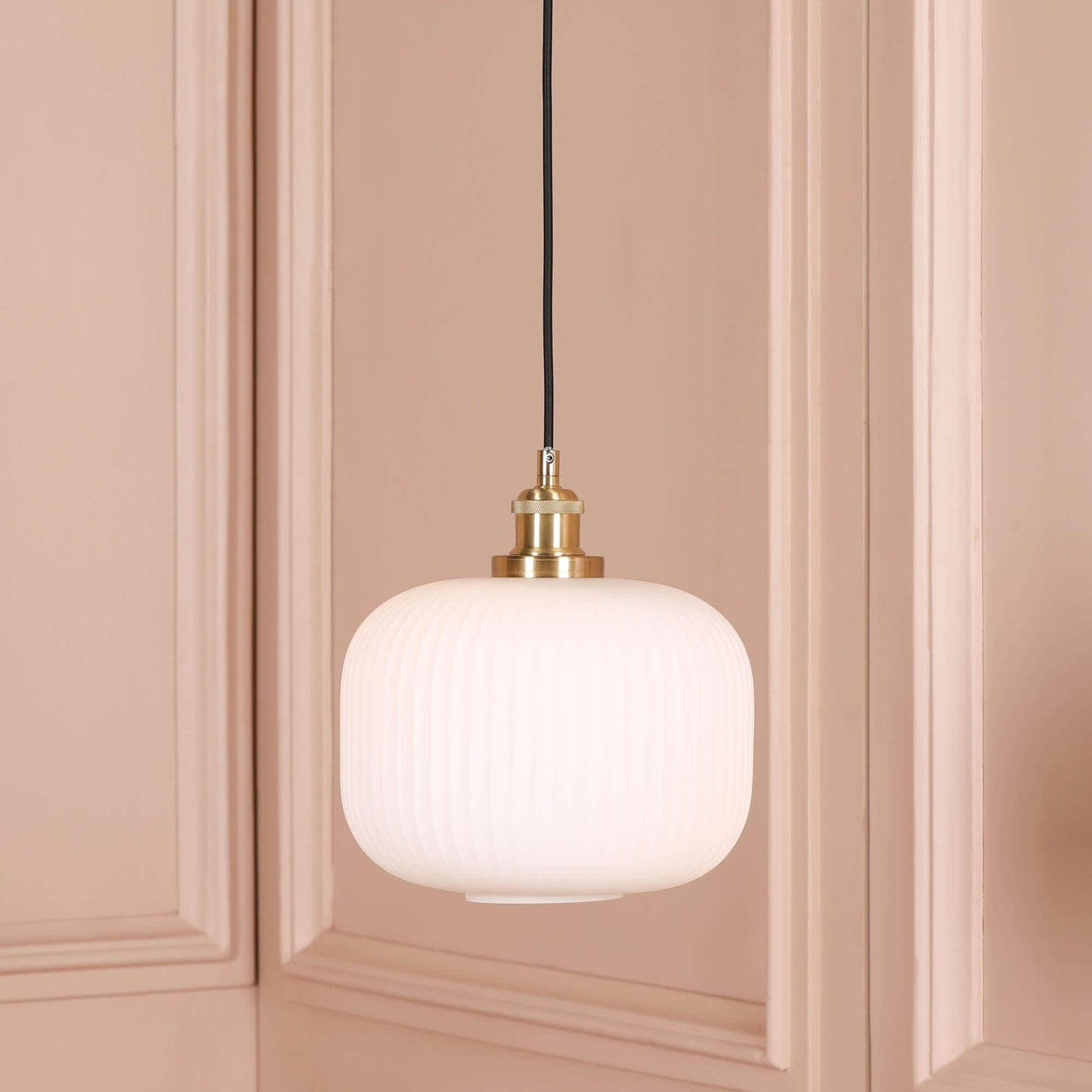 Brushed Brass Fluted Frosted Glass Pendant Ceiling Light