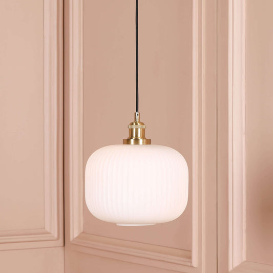Brushed Brass Fluted Frosted Glass Pendant Ceiling Light