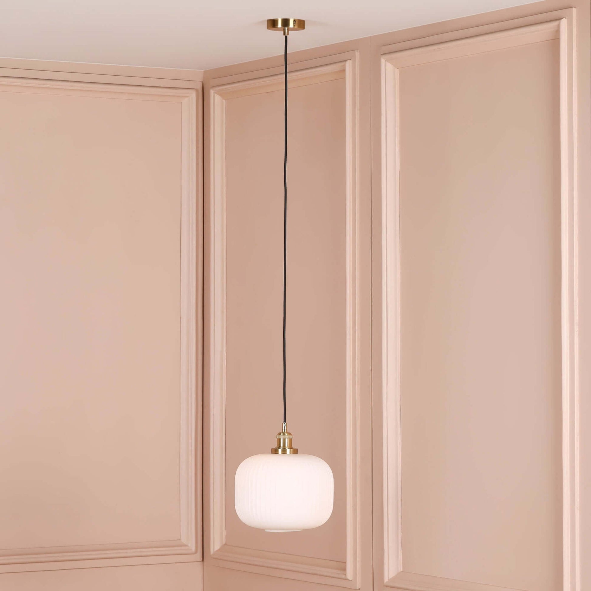 Brushed Brass Fluted Frosted Glass Pendant Ceiling Light