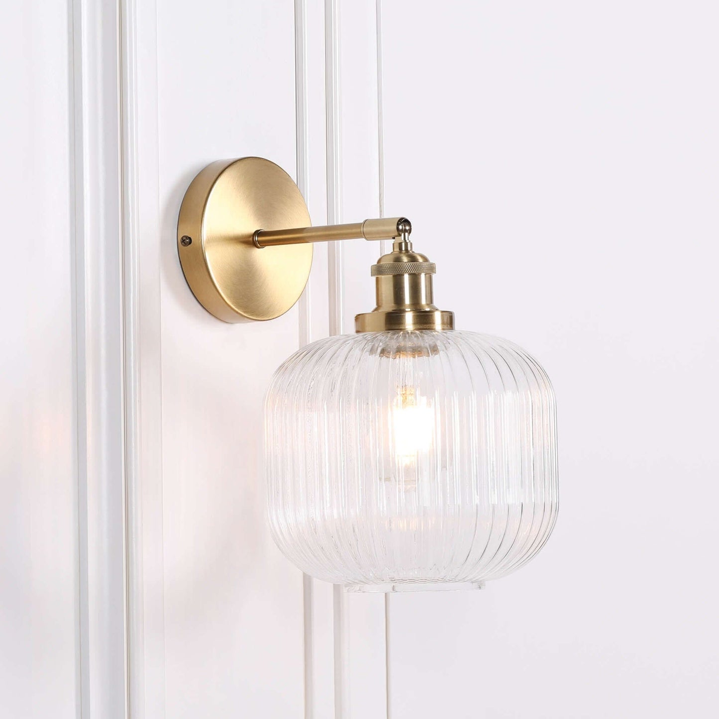 Brushed Brass Fluted Clear Glass Wall Light