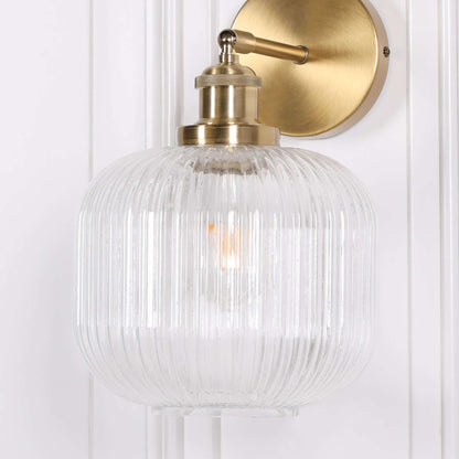 Brushed Brass Fluted Clear Glass Wall Light