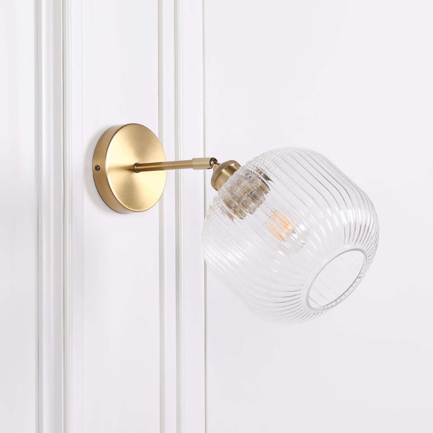 Brushed Brass Fluted Clear Glass Wall Light