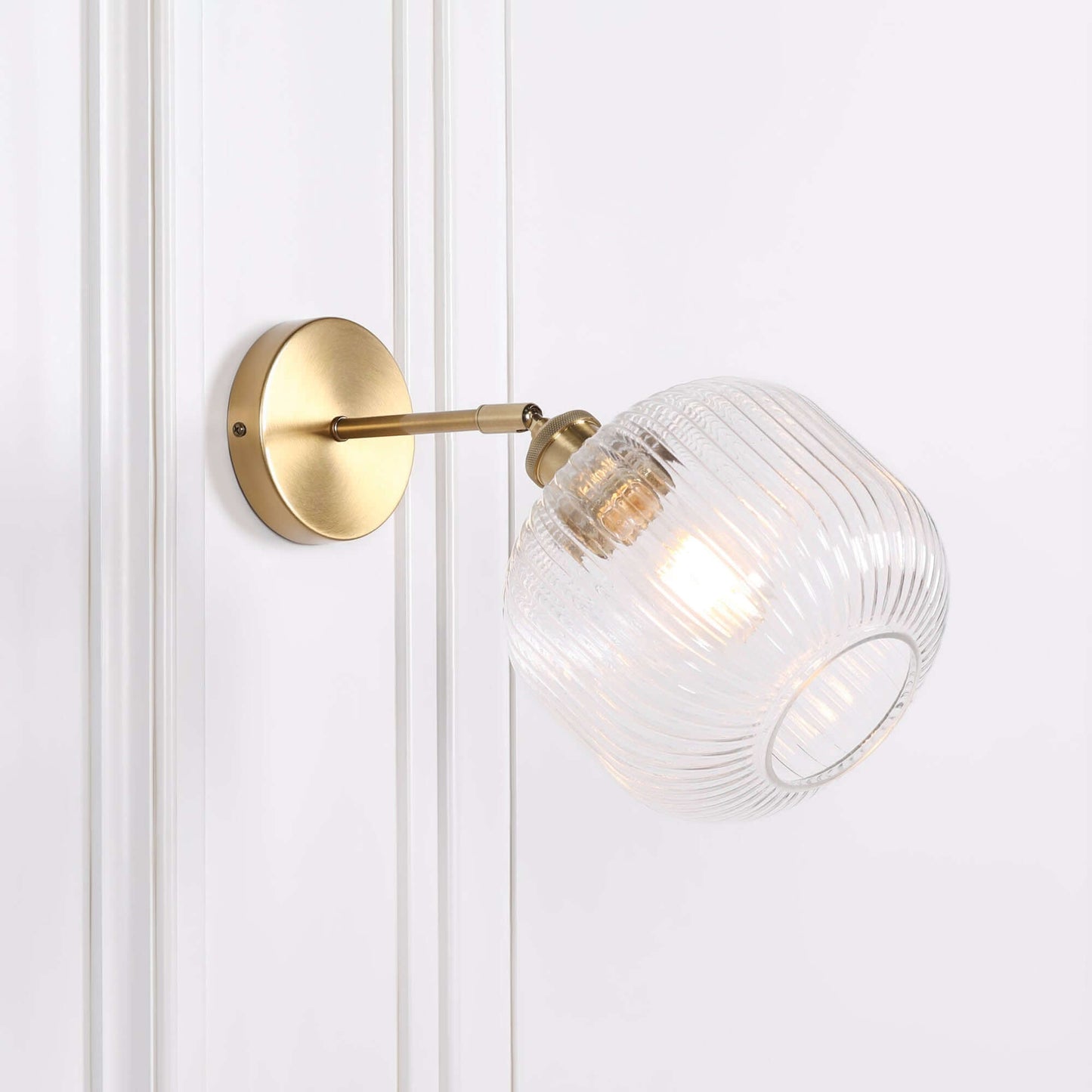 Brushed Brass Fluted Clear Glass Wall Light
