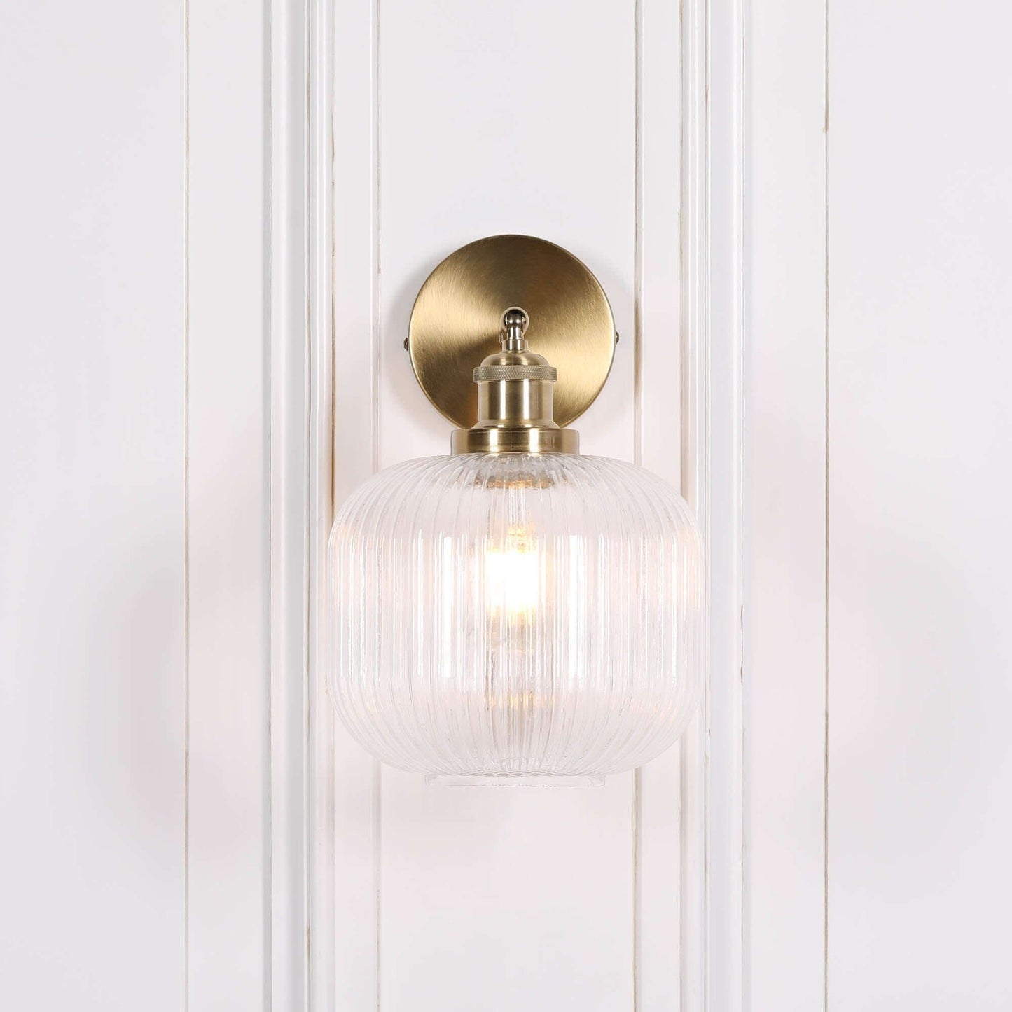 Brushed Brass Fluted Clear Glass Wall Light