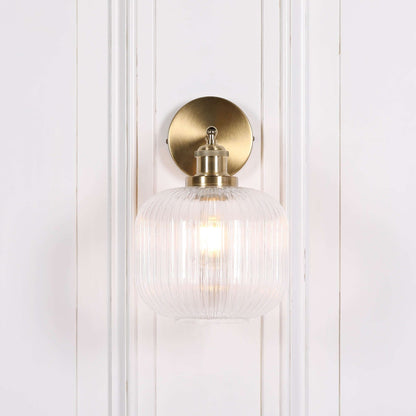 Brushed Brass Fluted Clear Glass Wall Light
