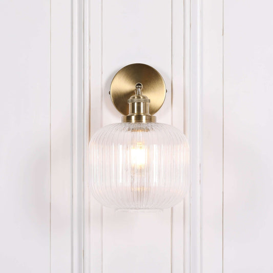 Brushed Brass Fluted Clear Glass Wall Light