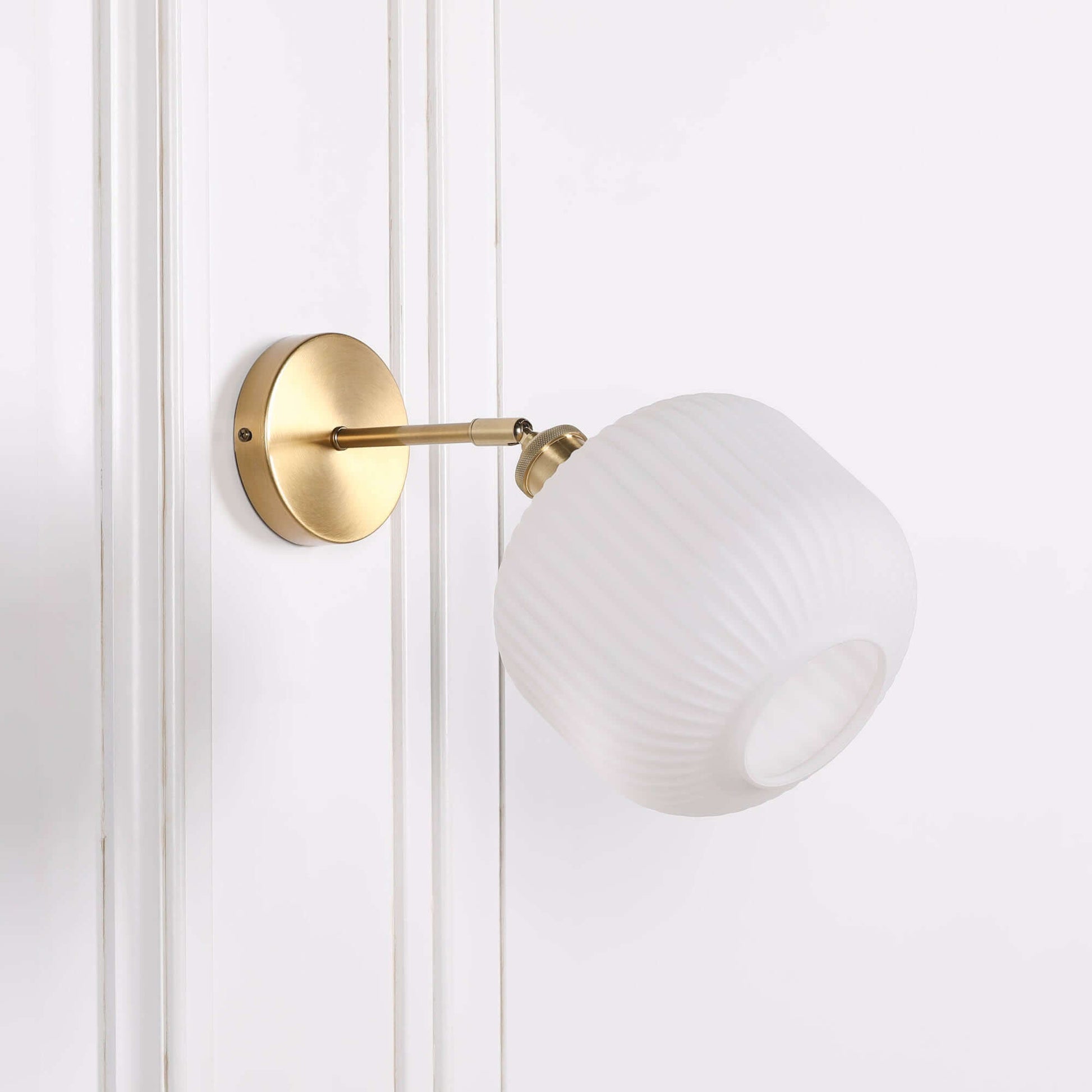 Brushed Brass Fluted Frosted Glass Wall Light