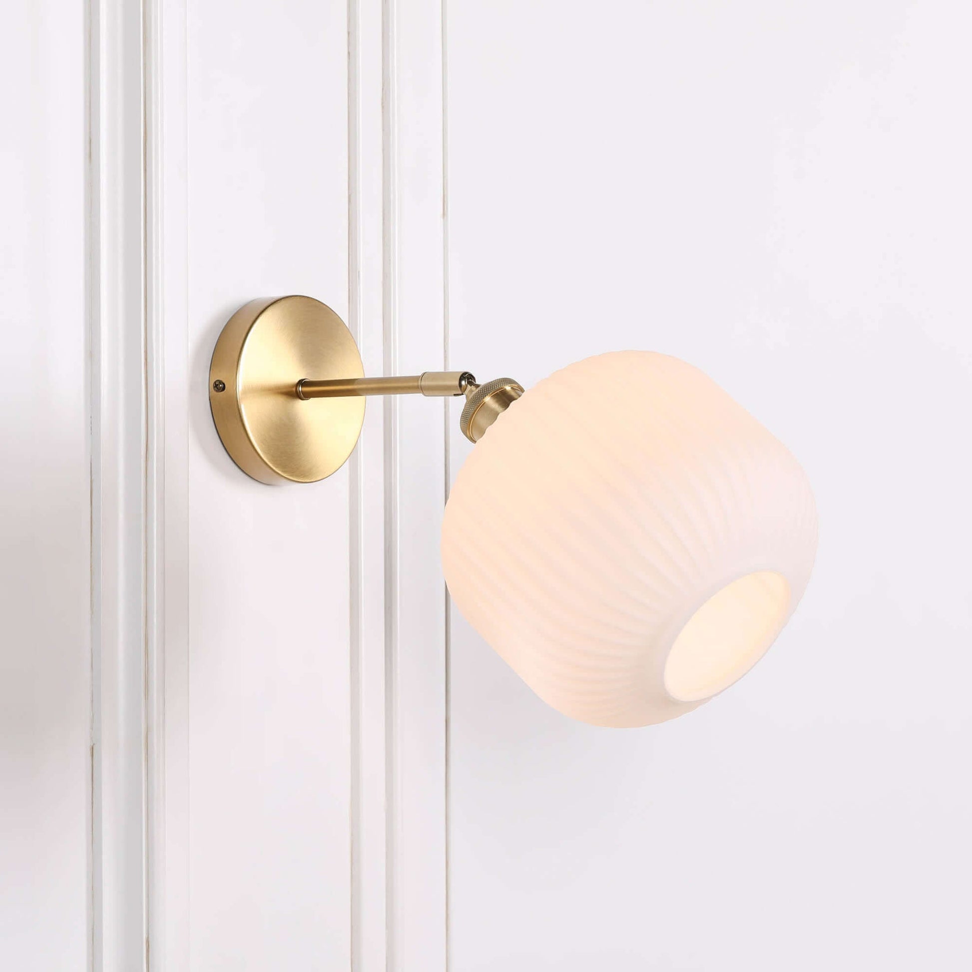 Brushed Brass Fluted Frosted Glass Wall Light