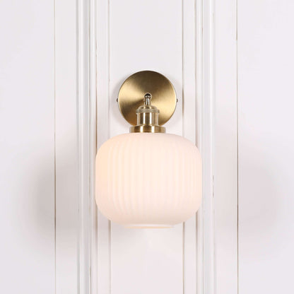 Brushed Brass Fluted Frosted Glass Wall Light