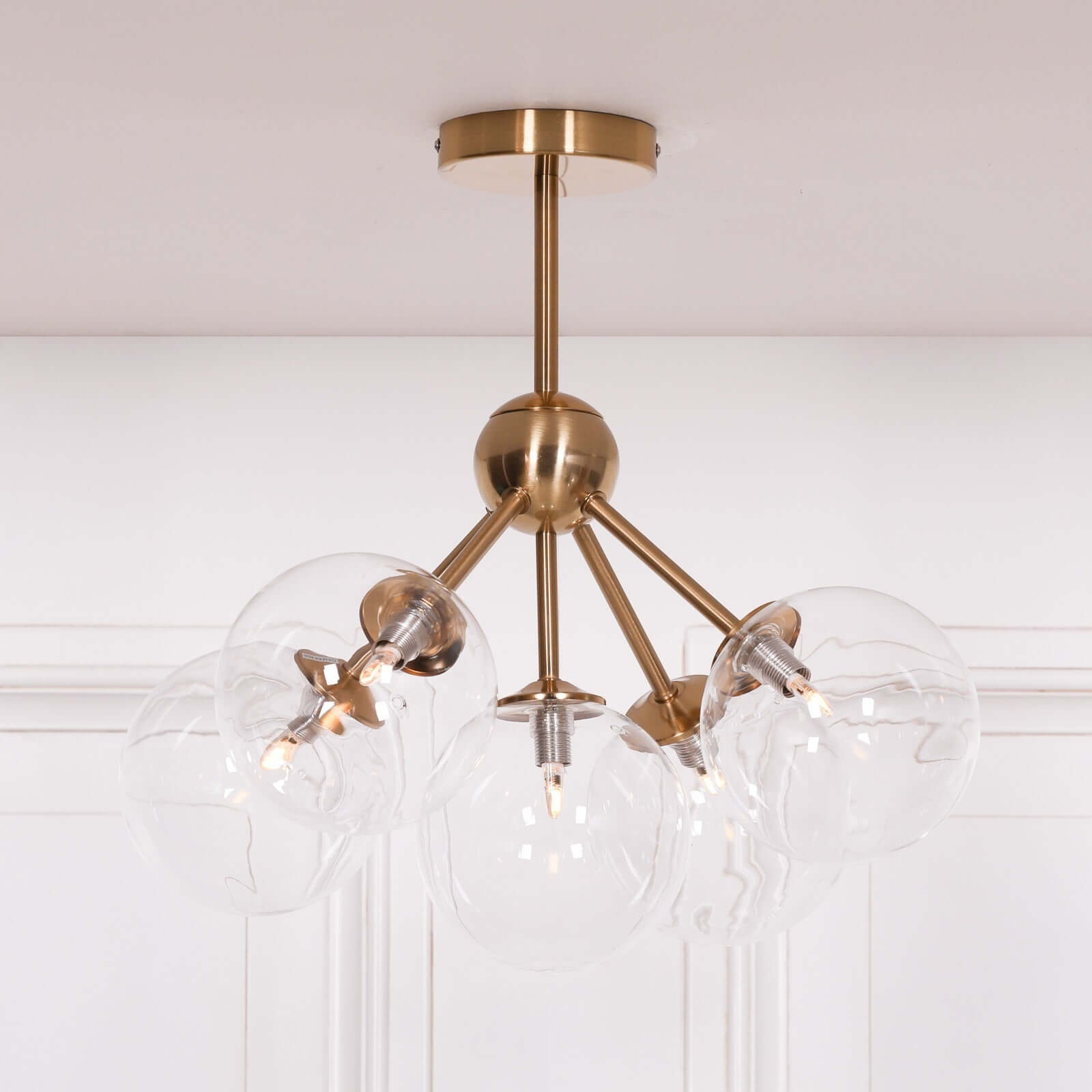 Gold Satin Deco 5 Arm Sputnik Glass Ball Ceiling Light