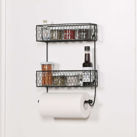 Black Wall Spice Rack with Kitchen Roll Holder