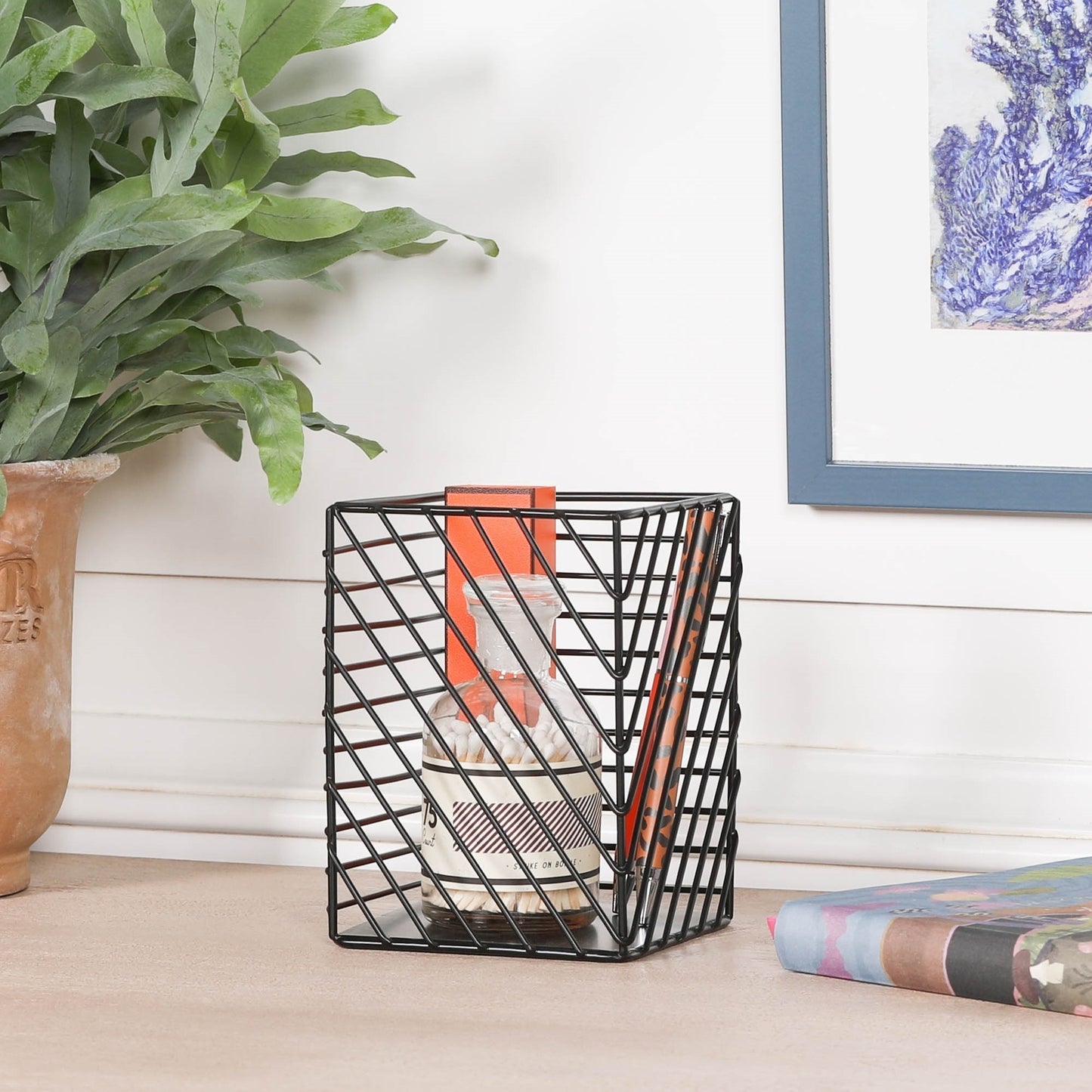 Black Painted Square Metal Storage Basket