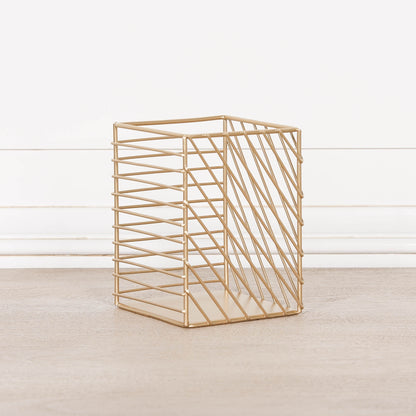 Gold Painted Square Metal Storage Basket