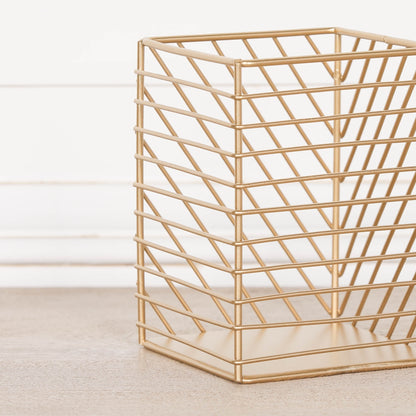 Gold Painted Square Metal Storage Basket