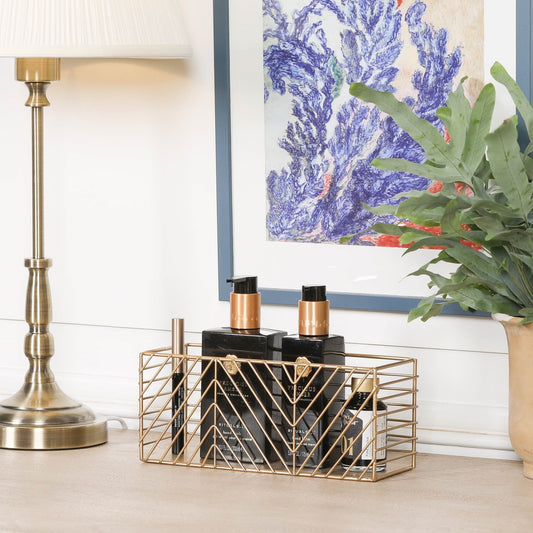 Gold Painted Rectangular Metal Storage Basket