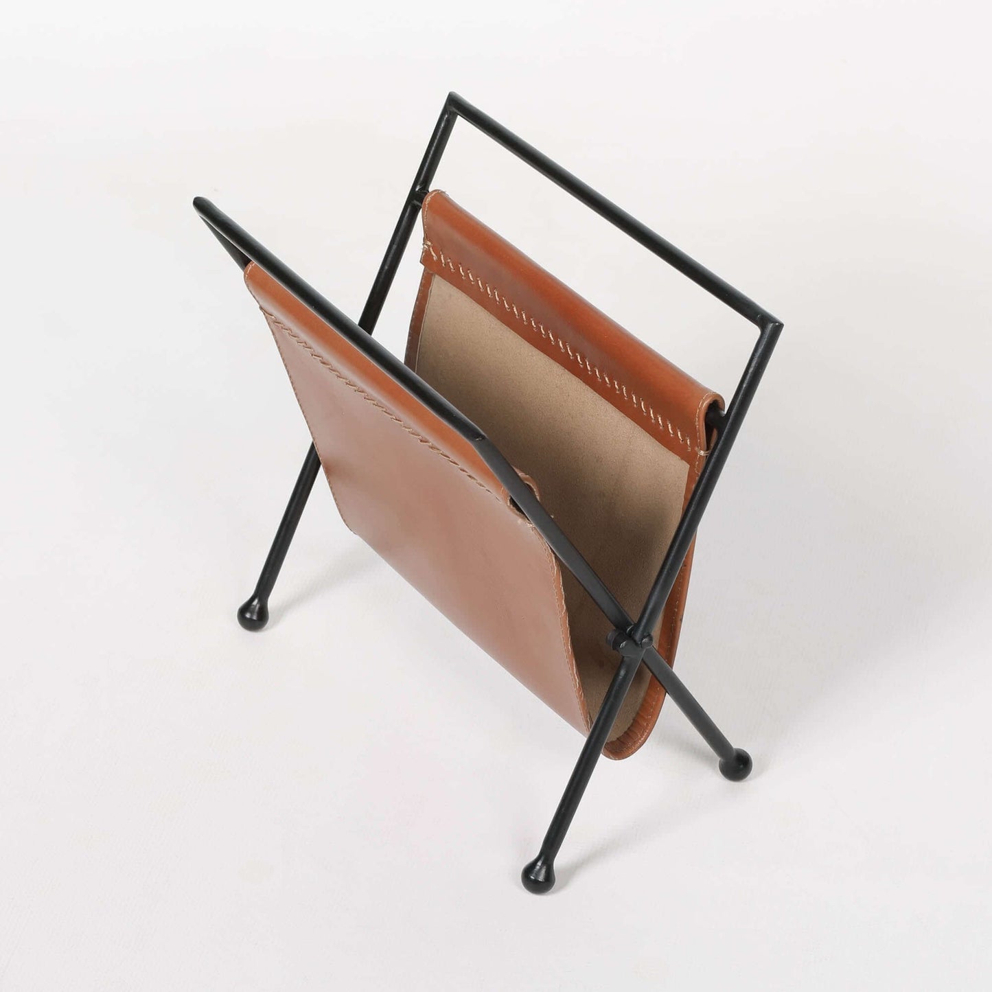 Iron Frame Leather Magazine Storage Basket
