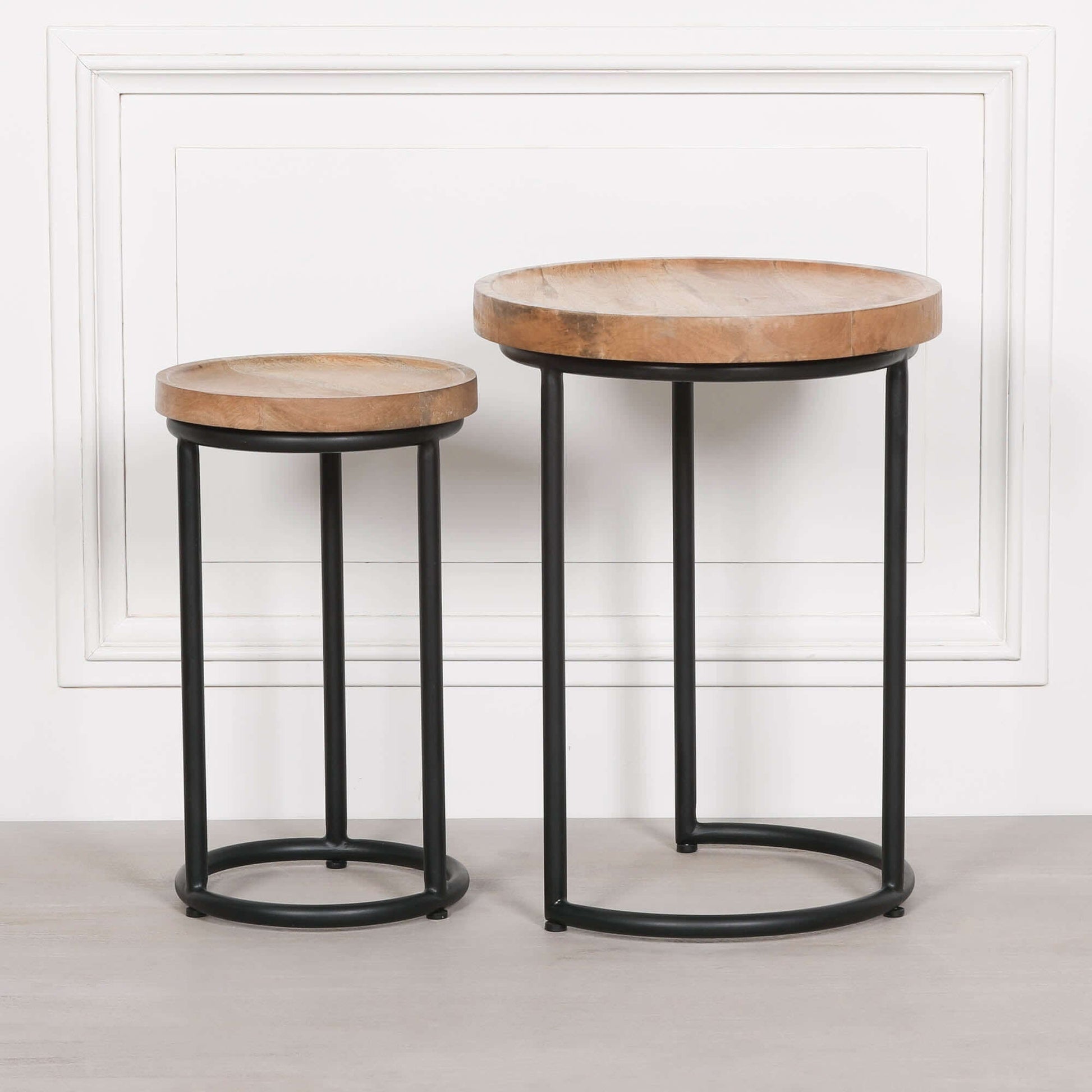 Iron Framed Nested Side Occasional Tables with Wooden Top