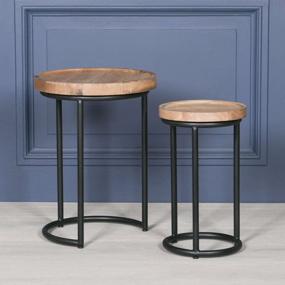 Iron Framed Nested Side Occasional Tables with Wooden Top in a stylish setting.