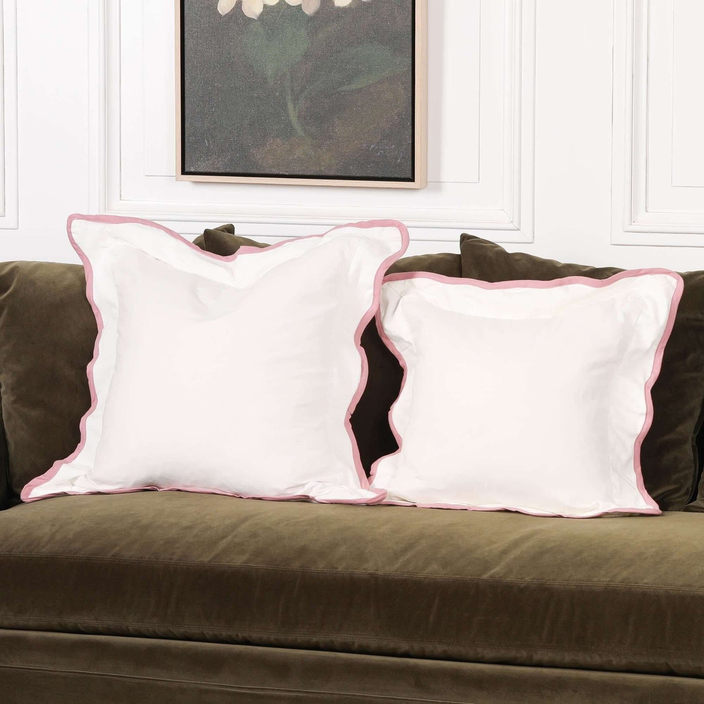 Wild Rose Pink Edge Natural Cushion Cover 45cm