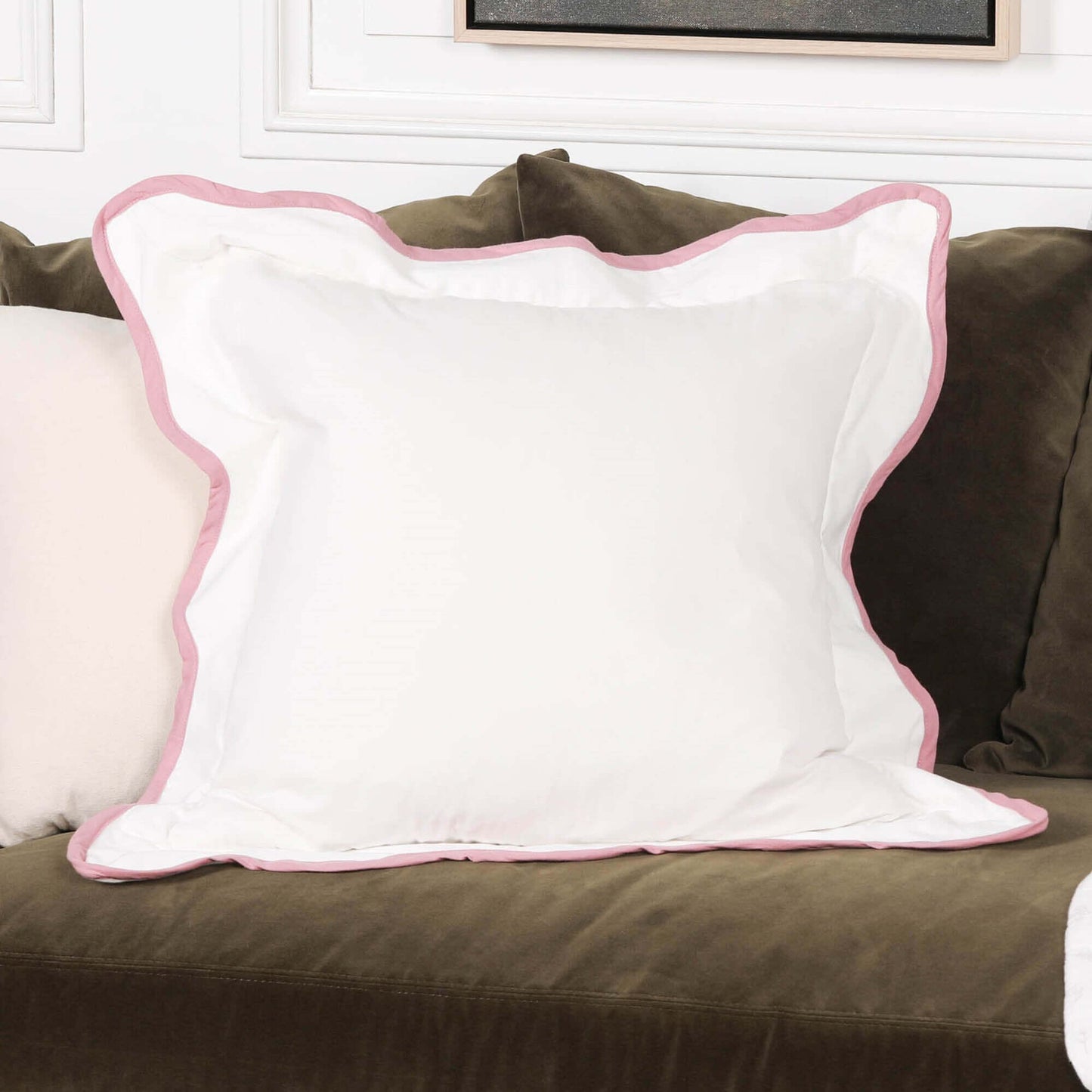 Wild Rose Pink Edge Natural Cushion Cover 55cm