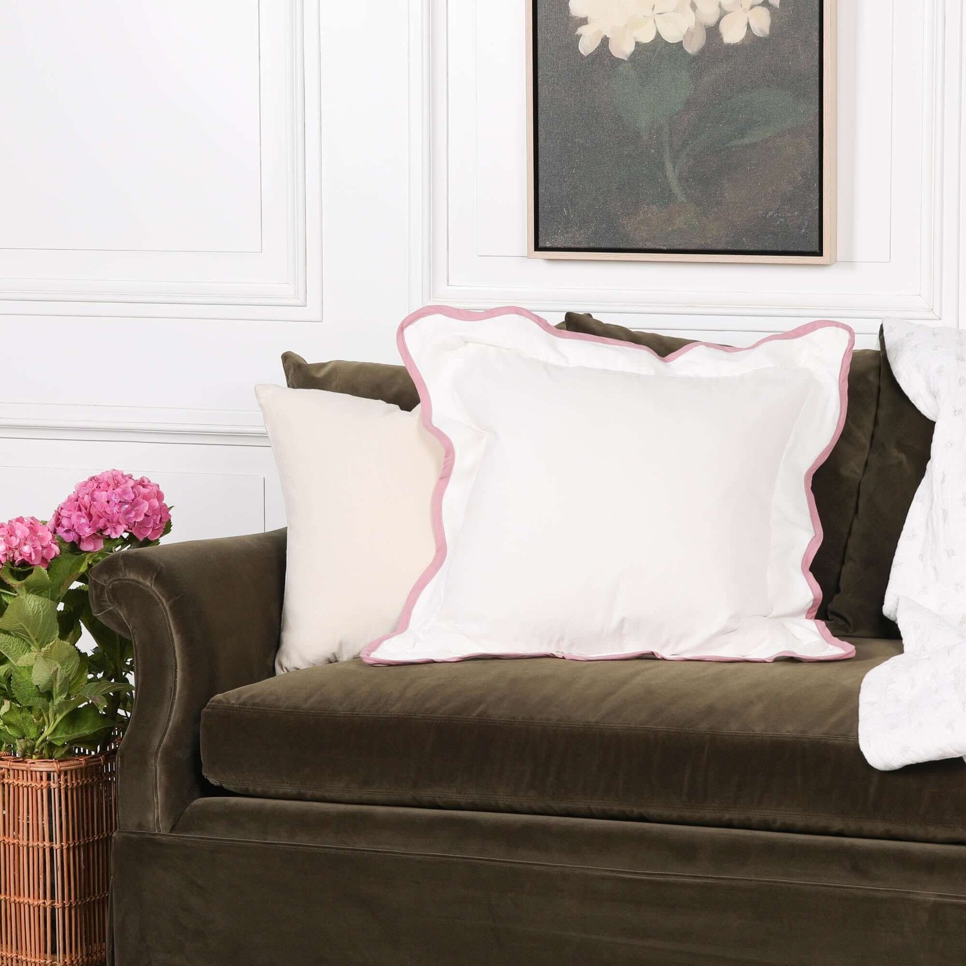 Wild Rose Pink Edge Natural Cushion Cover 55cm