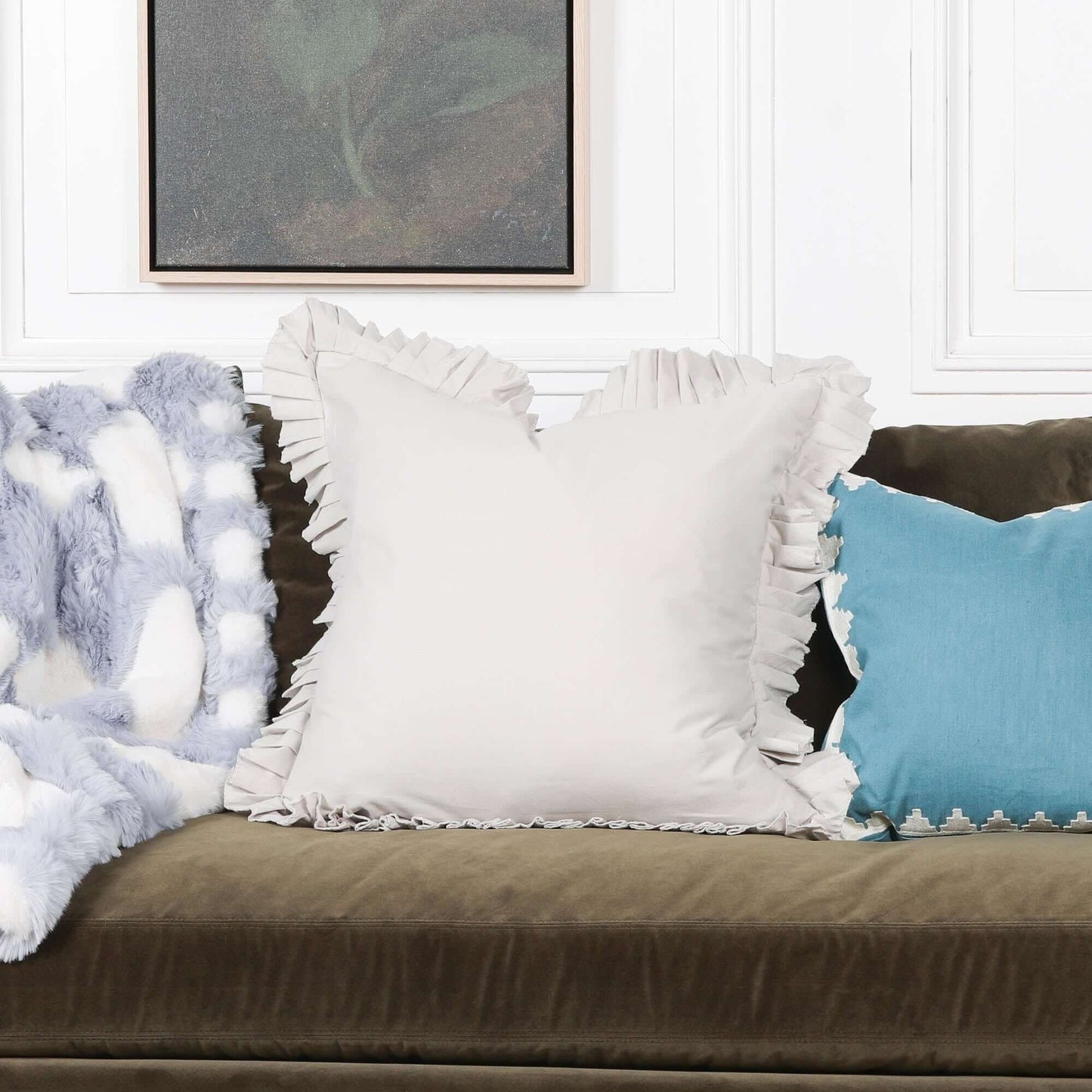 Silver Birch Grey Frill 55cm Cushion Cover