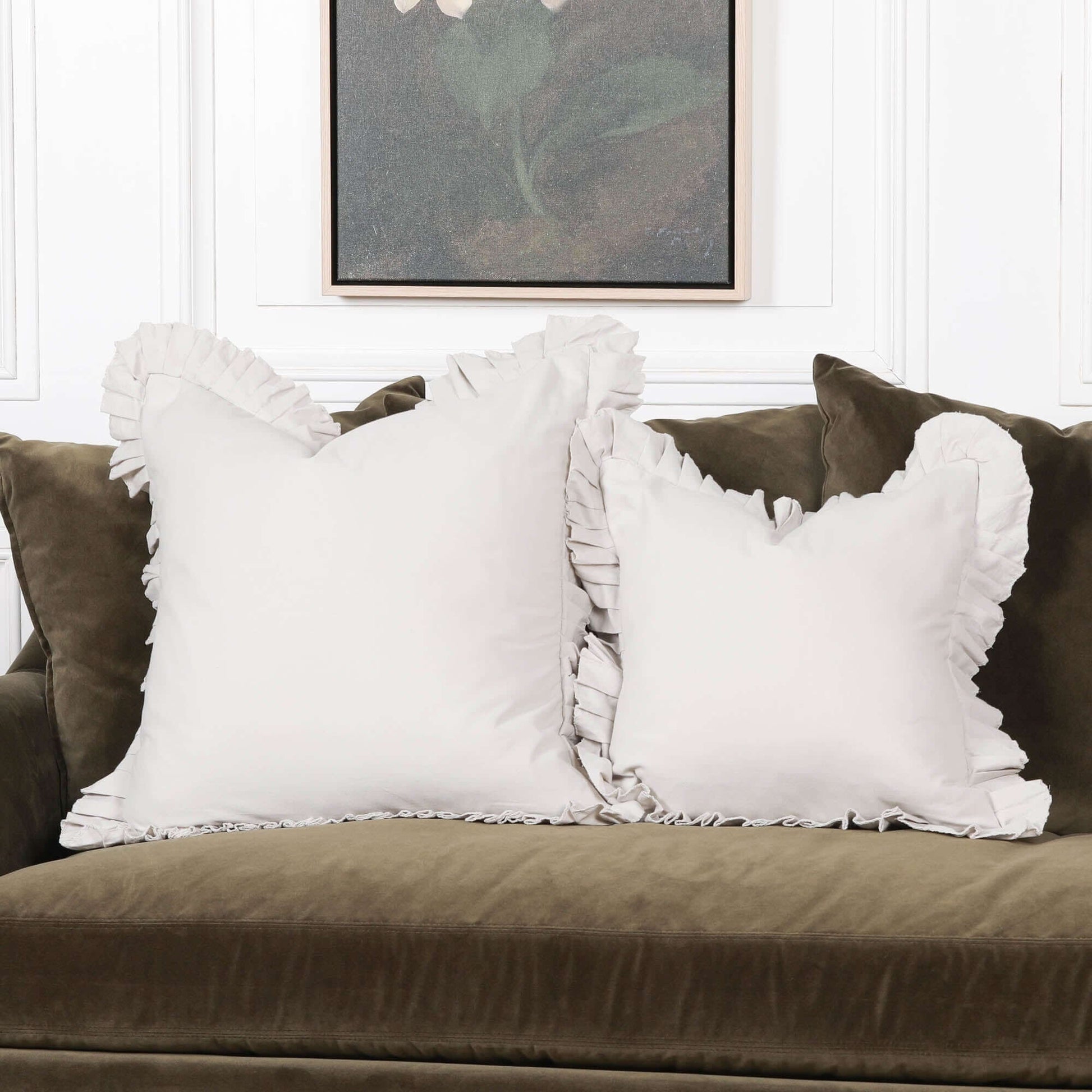 Silver Birch Grey Pink Cotton Frill 45cm Cushion Cover