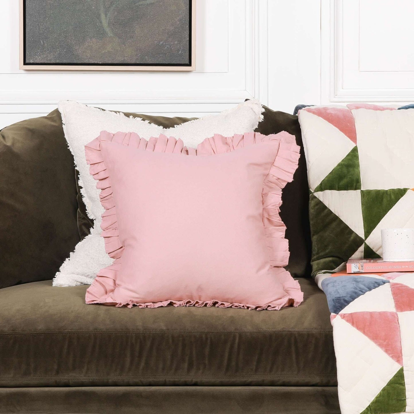 Wild Rose Pink Cotton Frill 45cm Cushion Cover