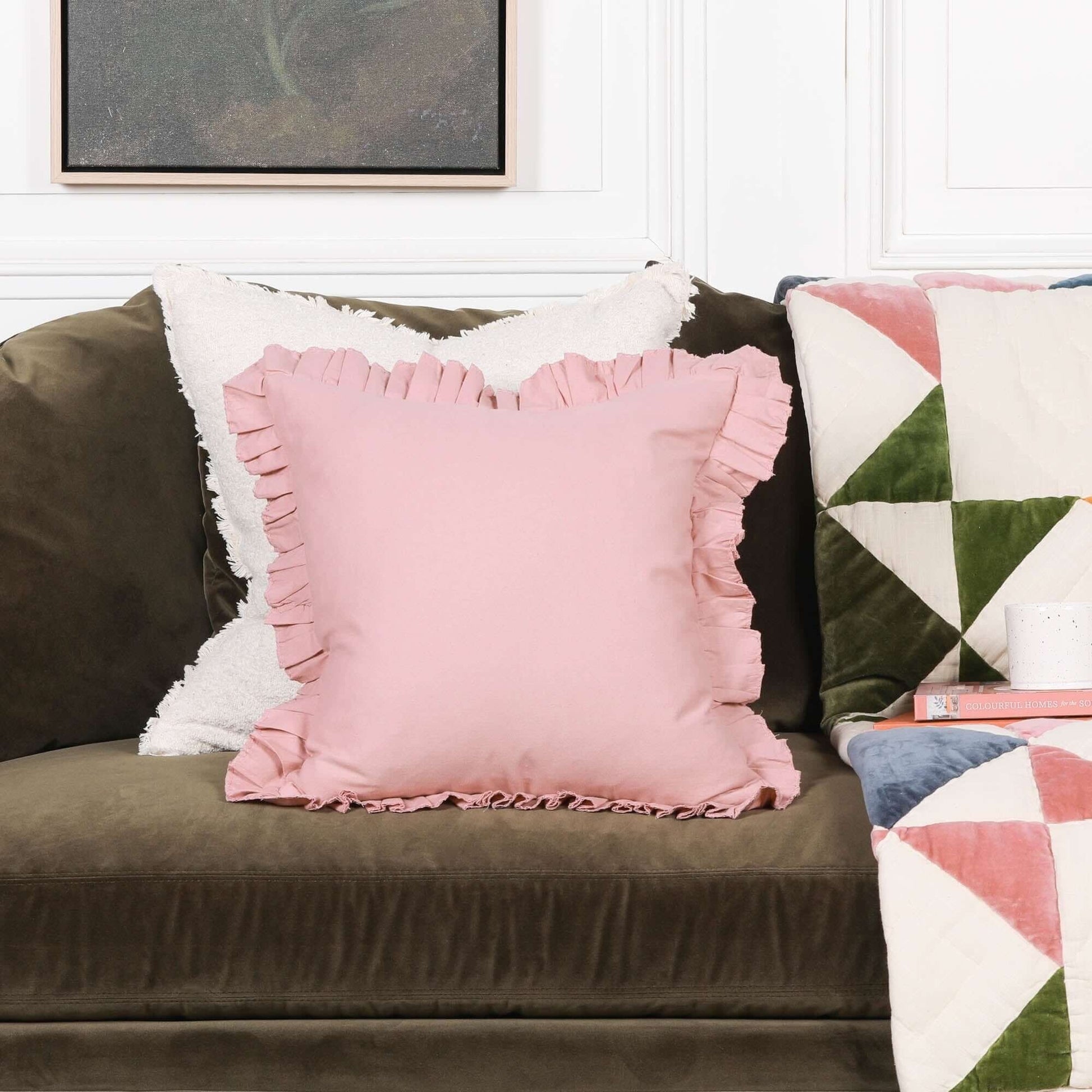 Wild Rose Pink Cotton Frill 45cm Cushion Cover