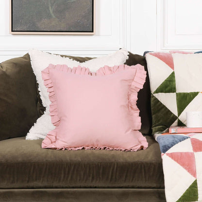 Wild Rose Pink Cotton Frill 45cm Cushion Cover