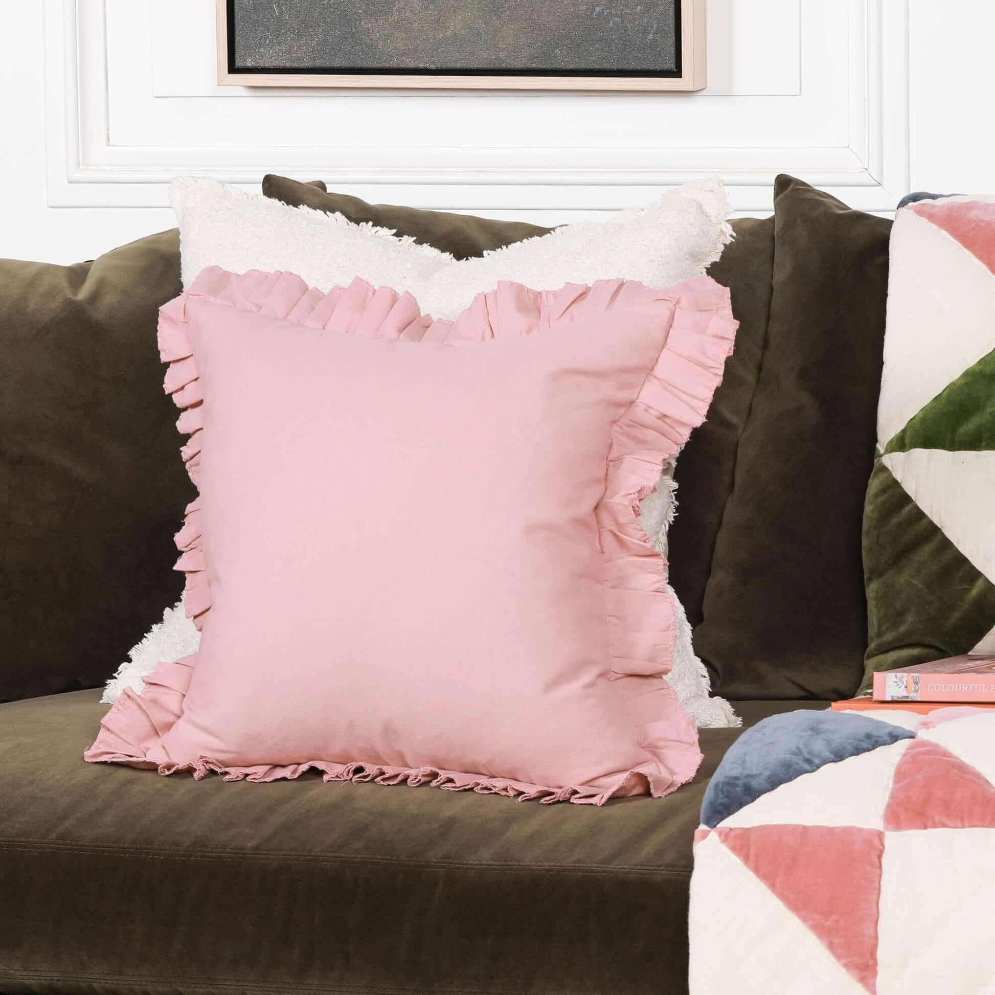 Wild Rose Pink Cotton Frill 45cm Cushion Cover