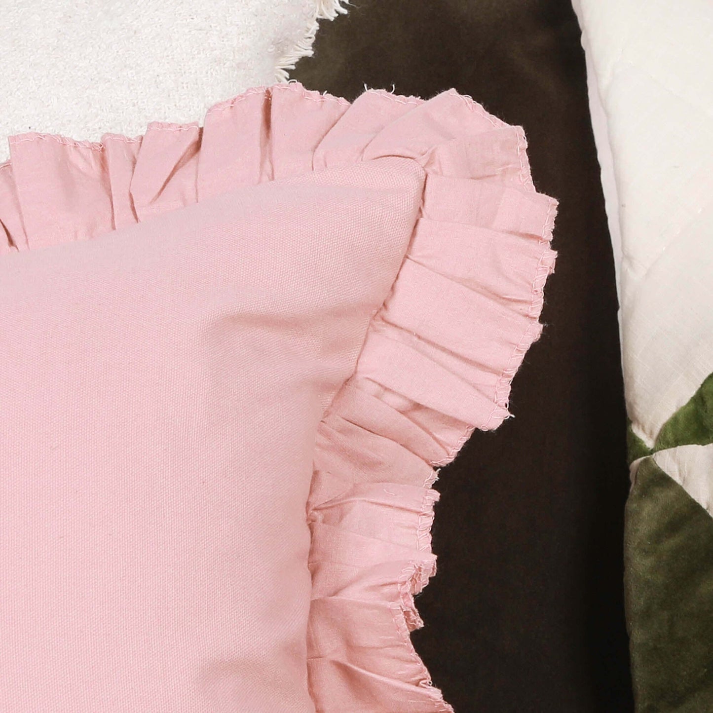 Wild Rose Pink Cotton Frill 45cm Cushion Cover