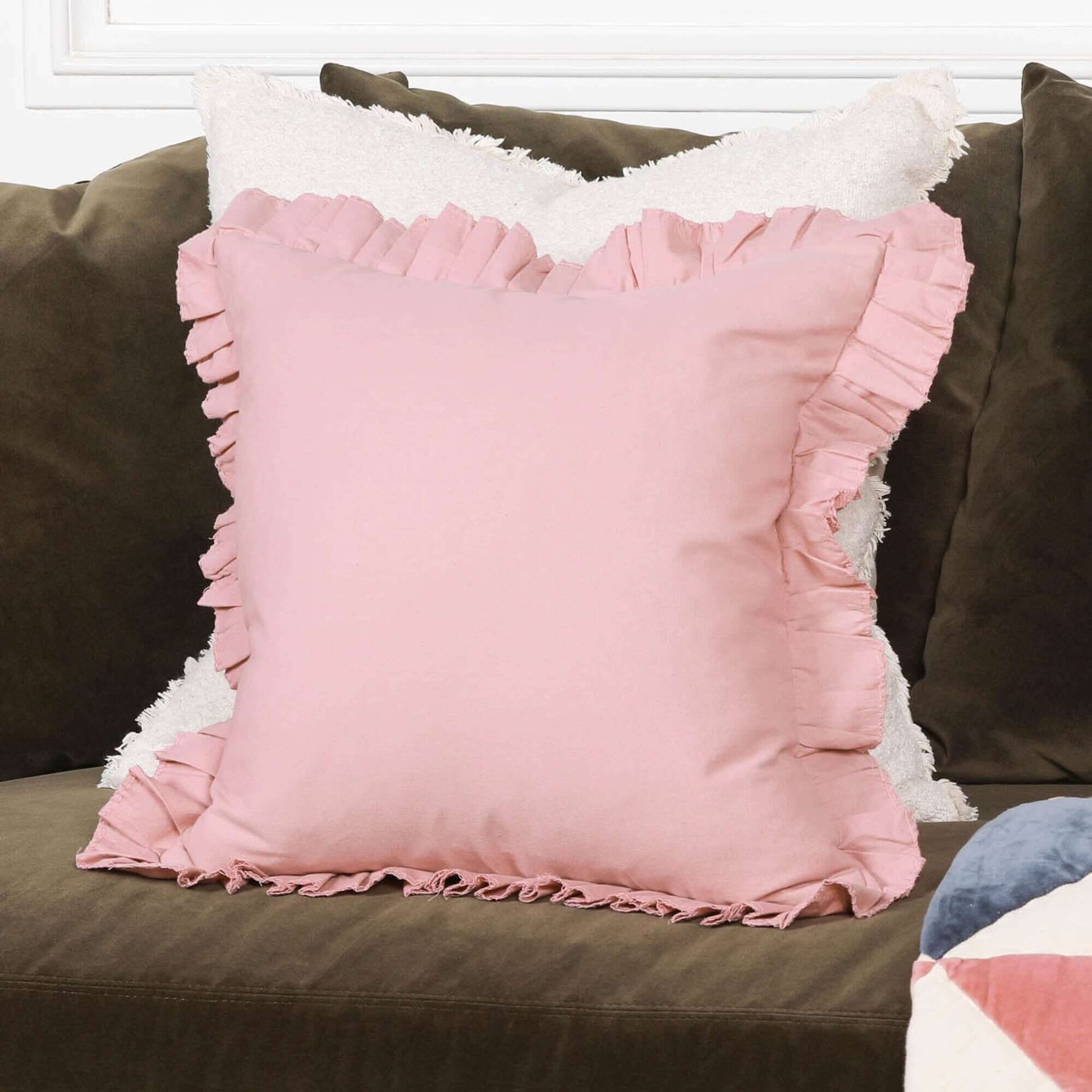 Wild Rose Pink Cotton Frill 45cm Cushion Cover
