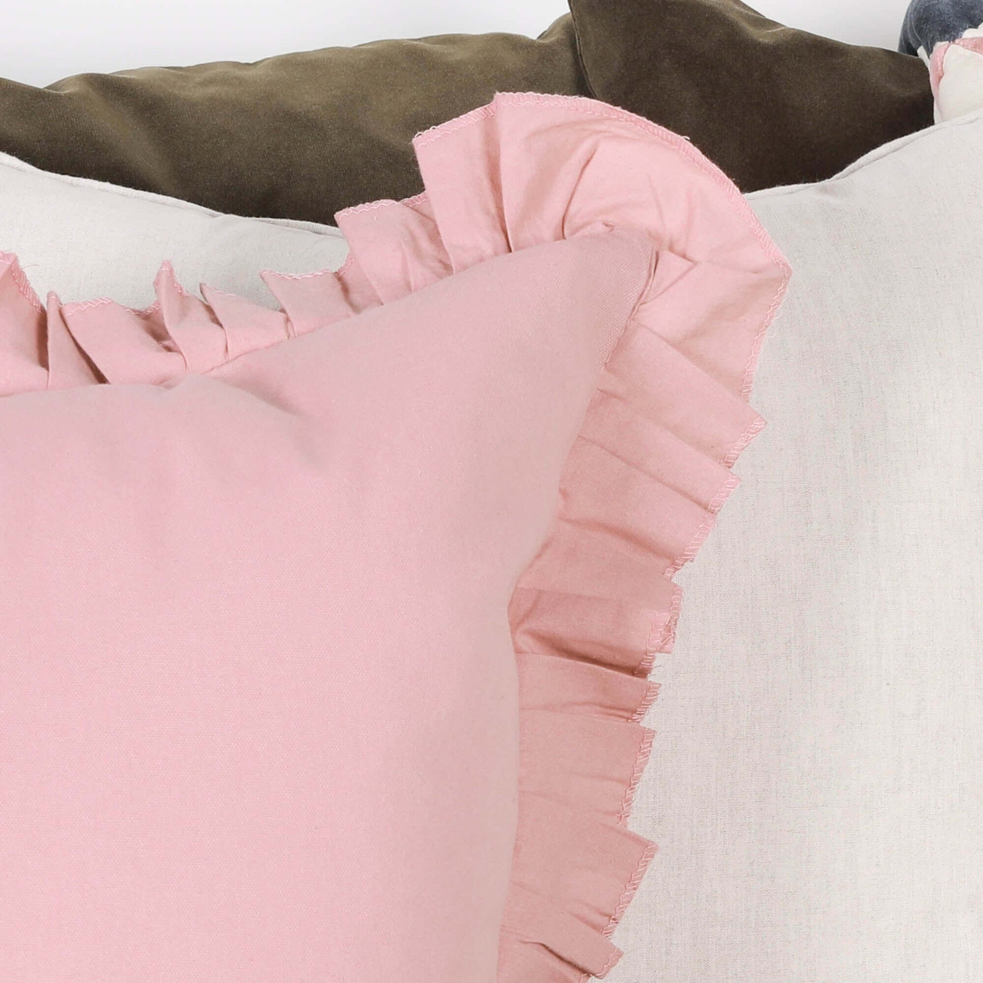 Wild Rose Pink Cotton Frill 55cm Cushion Cover