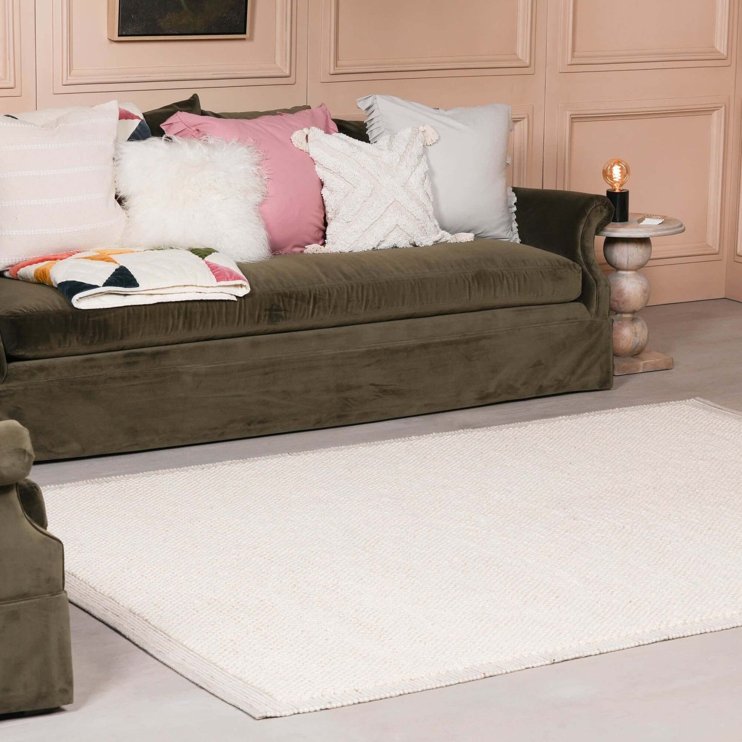 Ivory Pebble Wool Border Rug 170x120cm