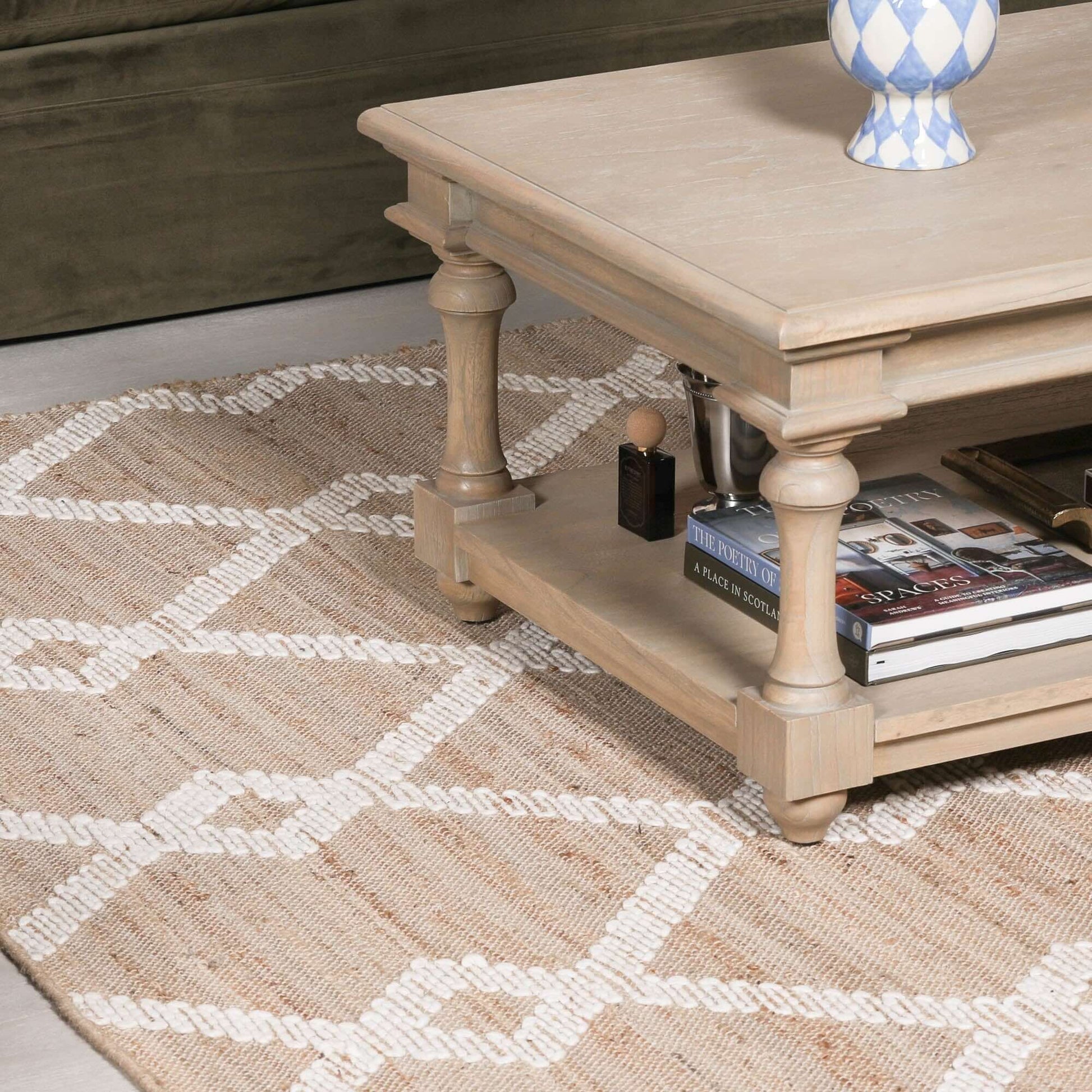 Woven Jute Rug with Wool Pattern 170x120cm