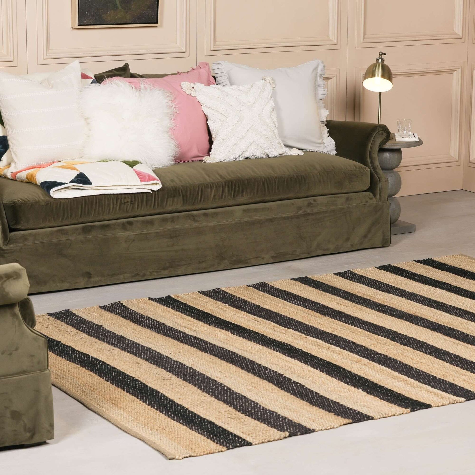 Jute Black Stripe Rug 230x160cm