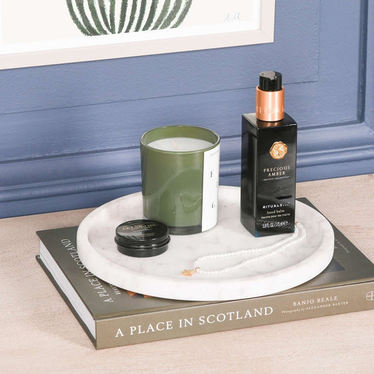 Round 25cm Natural Veined Marble Tray