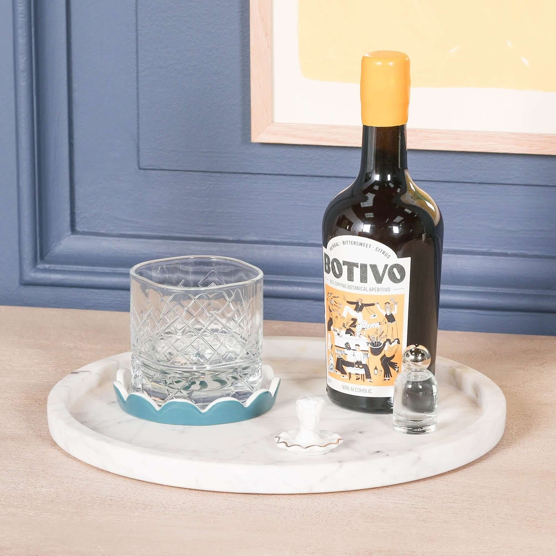 Round 30cm Natural Veined Marble Tray