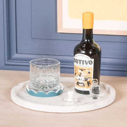 Round 30cm Natural Veined Marble Tray
